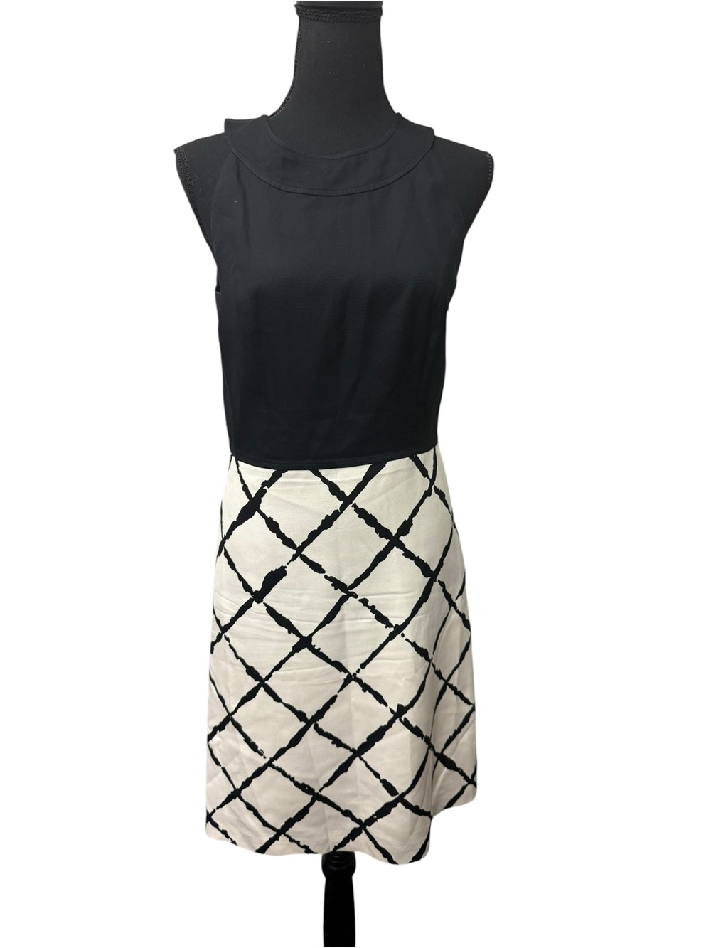 Ann Taylor Colorblock Sheath Dress Black Cream Windowpane Career Size 4 Chic - Picture 2 of 11